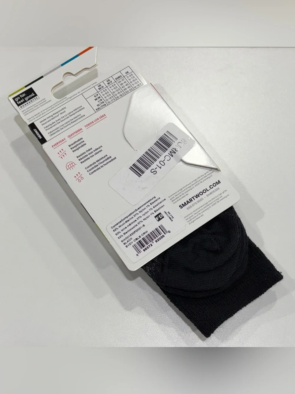 Smartwool Women's S Small Everyday Cable Zero Cushion Crew Socks Black NWT